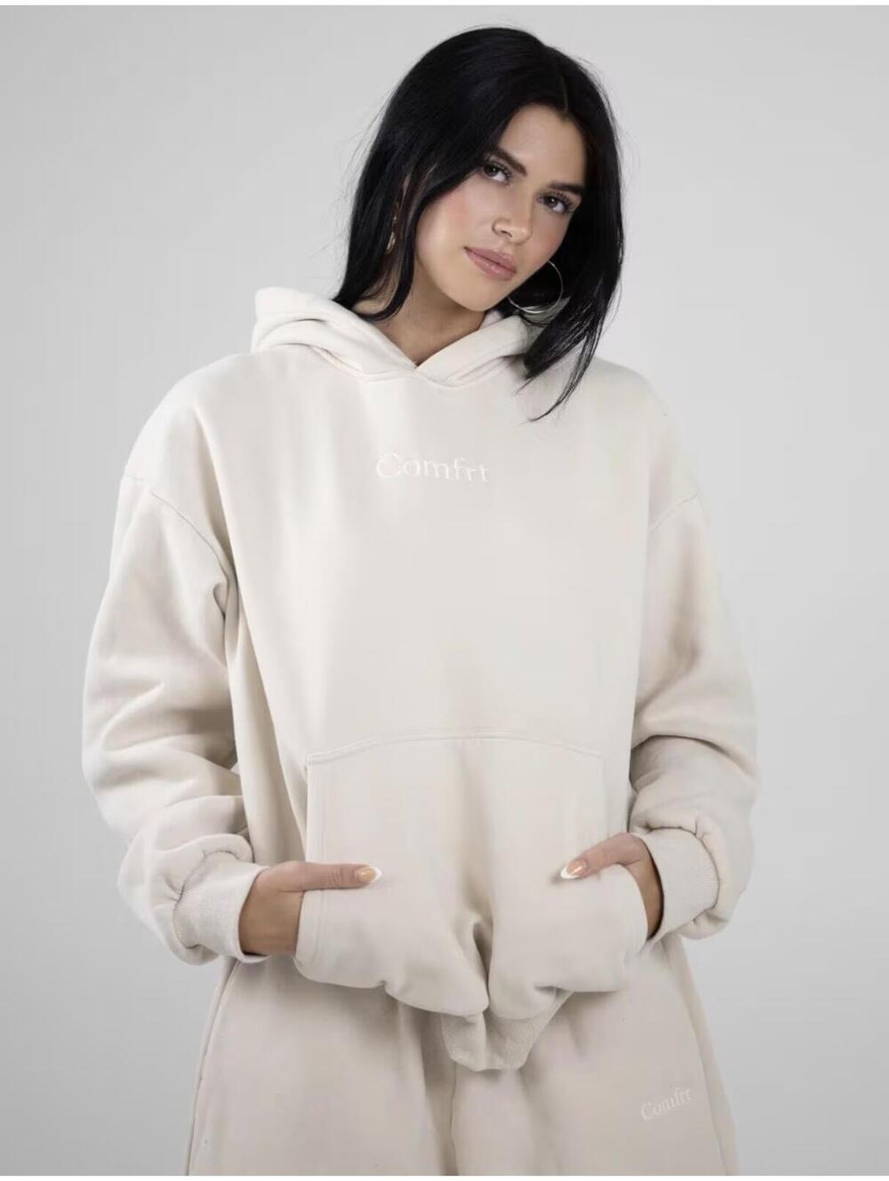 Comfrt Oversized Hoodie 2XL, Cream, Embroidered Logo